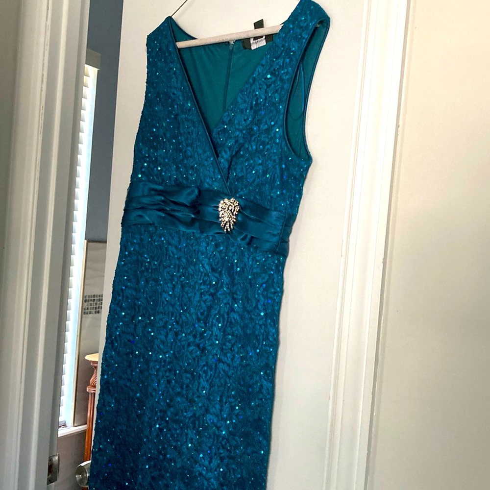 R&M RICHARDs TEAL MAXI EVENING DRESS
